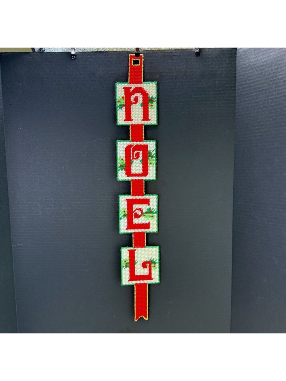 Vintage Plastic Canvas Needlepoint Cross Stitch Noel Christmas Wall Decor